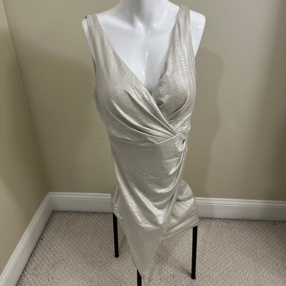 NWT Guess Silver Metallic Draped Wrap Dress Sleeveless Cocktail Party